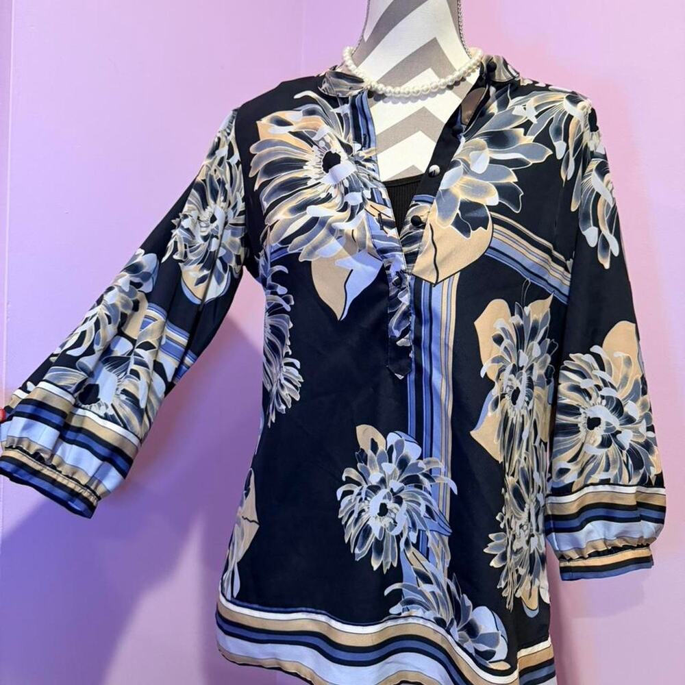 Navy blue floral blouse with